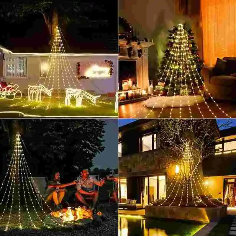 LED Star Waterfall Lights Christmas Decorations String Lights Christmas Tree Ornaments for Home 2024 Navidad Natal New Year 2025