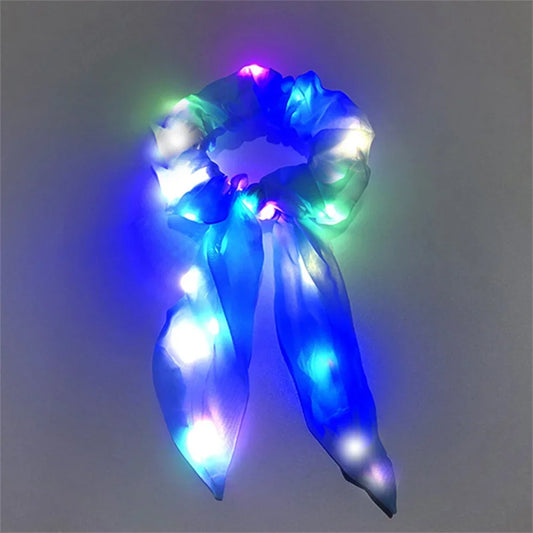 Led Luminous Bands Light Up Hair Bows Scrunchies Girls Headwear Hair Rope Hair Accessories Glow In The Dark Party Supplies