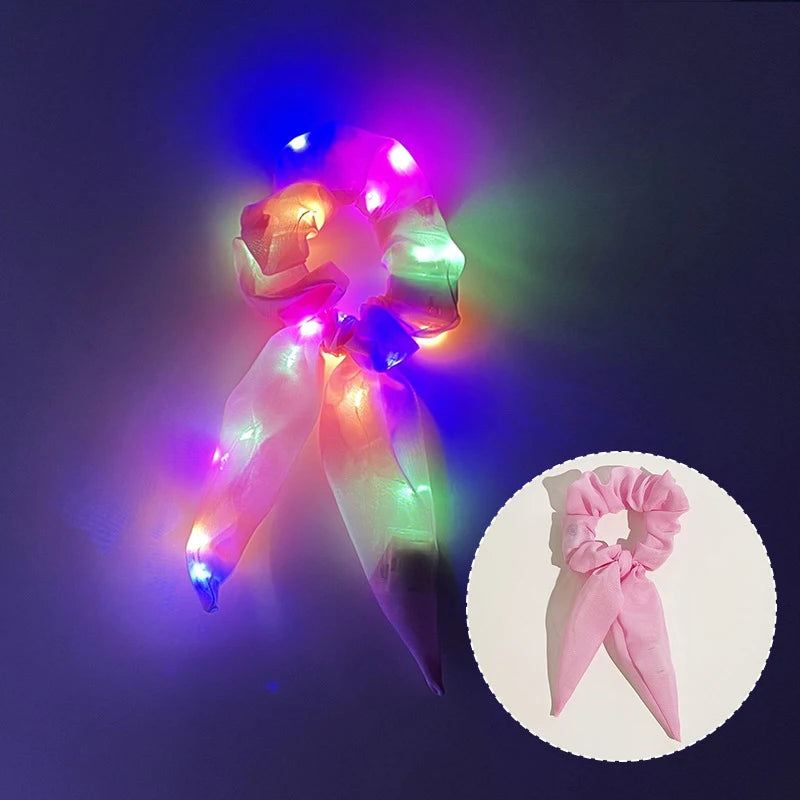 1/10 Pcs LED Luminous Scrunchies Glowing Hairband Girl Light Up Hair Scrunchy Birthday Party Headwear Supplies Hair Accessories