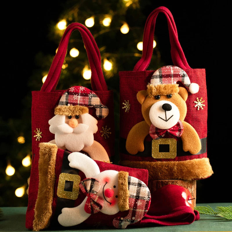 Christmas Gift Bag Linen Cloth New Year Children's Candy Handbag Christmas Eve Apple Storage Bag Xmas Santa Claus Wholesale 2023