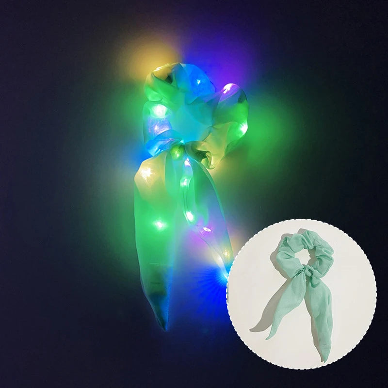 1/10 Pcs LED Luminous Scrunchies Glowing Hairband Girl Light Up Hair Scrunchy Birthday Party Headwear Supplies Hair Accessories