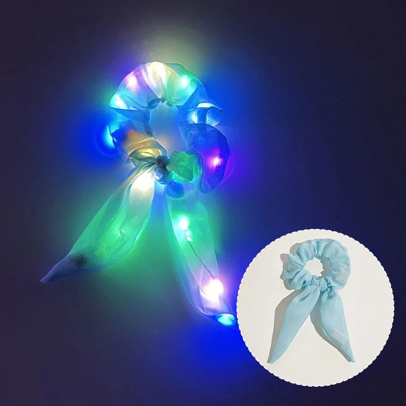 1/10 Pcs LED Luminous Scrunchies Glowing Hairband Girl Light Up Hair Scrunchy Birthday Party Headwear Supplies Hair Accessories