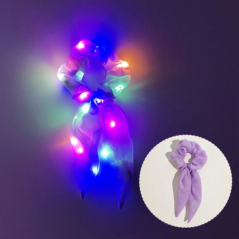 1/10 Pcs LED Luminous Scrunchies Glowing Hairband Girl Light Up Hair Scrunchy Birthday Party Headwear Supplies Hair Accessories