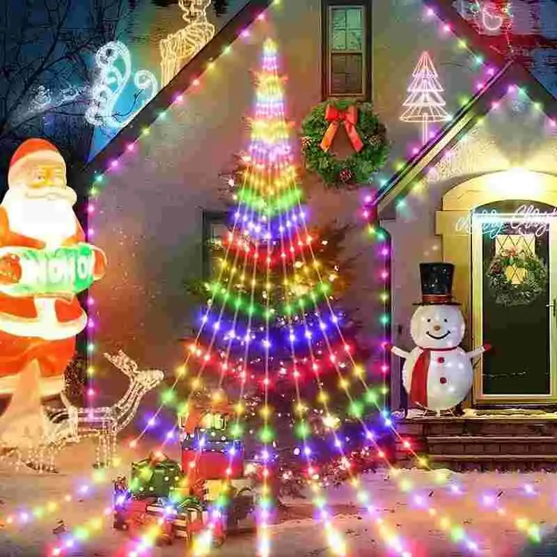 LED Star Waterfall Lights Christmas Decorations String Lights Christmas Tree Ornaments for Home 2024 Navidad Natal New Year 2025