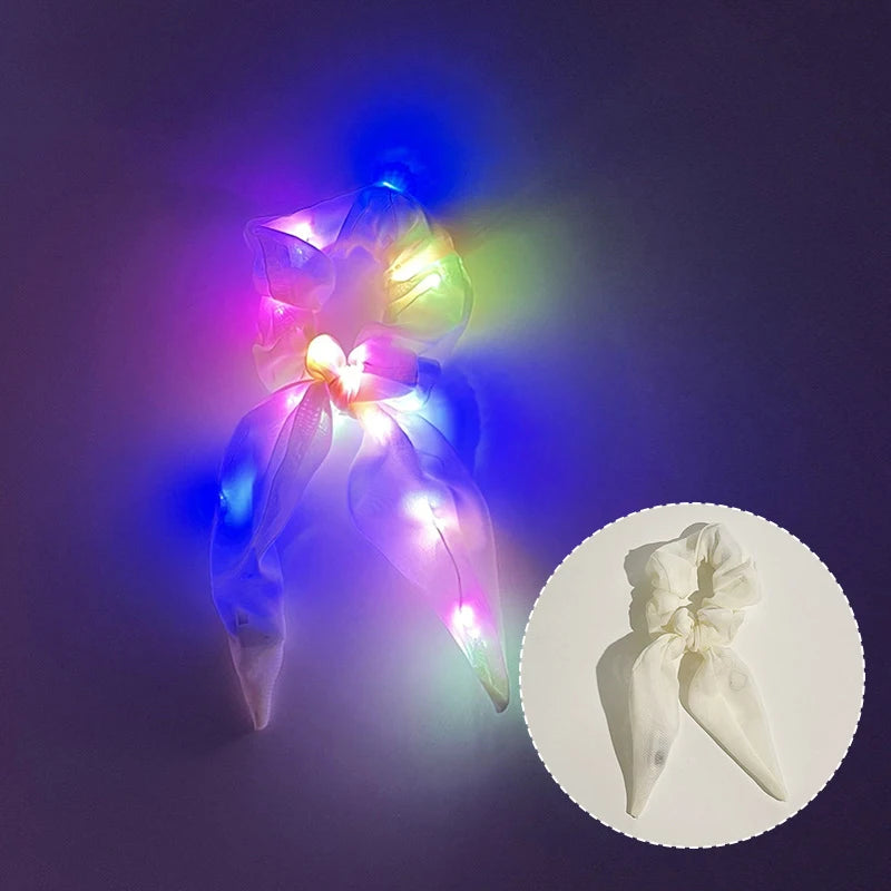 1/10 Pcs LED Luminous Scrunchies Glowing Hairband Girl Light Up Hair Scrunchy Birthday Party Headwear Supplies Hair Accessories